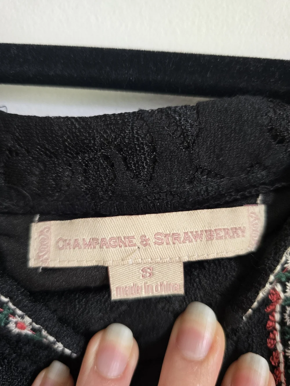 Anthropologie Champagne & Strawberry  Black Lace Embroidered Long Sleeves. - Picture 2 of 6